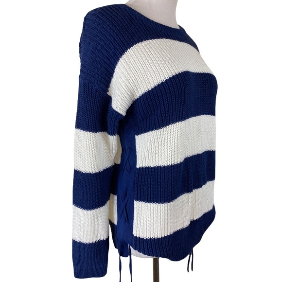 Talbots Chunky Knit Striped Sweater Navy Blue - Picture 1 of 6